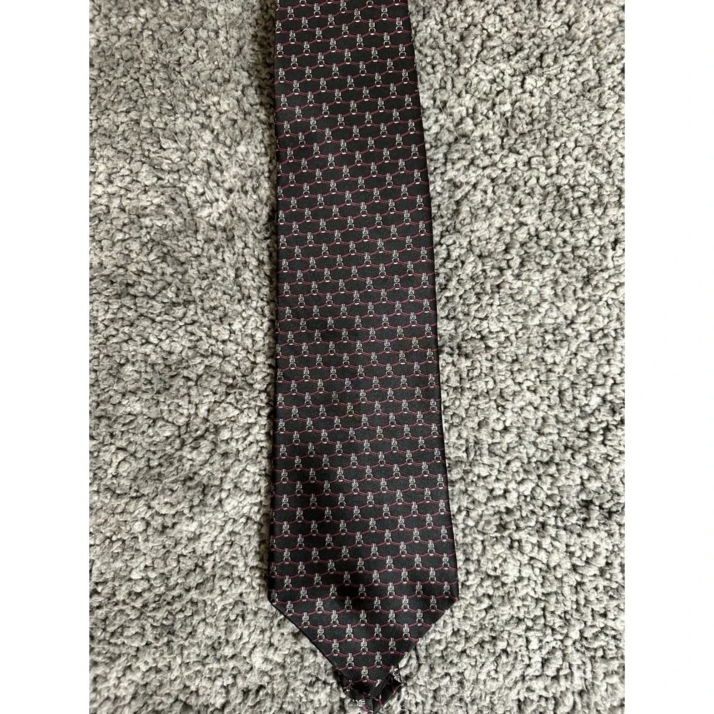 Bill Blass Silk Tie Black Burgundy Geometric Chain Link Necktie USA Vintage